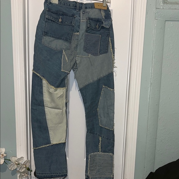 MNML Patchwork Blue and Cream Jeans - Picture 3 of 6